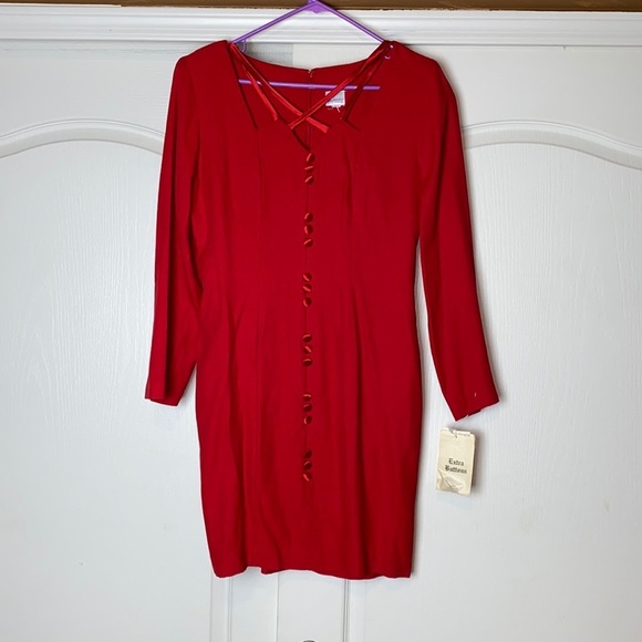 NWT DEADSTOCK VINTAGE FREDERICKS OF HOLLYWOOD SEXY RED DRESS HOLIDAY CHRISTMAS - Picture 1 of 5